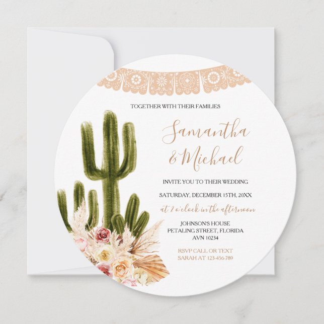 Rustic Wedding Cactus Invitation (Front)