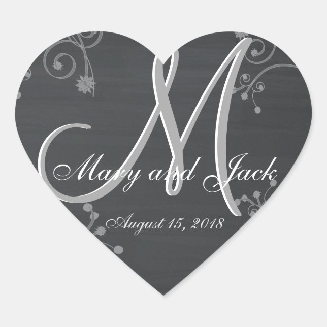 Rustic Wedding Chalkboard 3d Monogram Heart Sticker (Front)