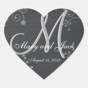 Rustic Wedding Chalkboard 3d Monogram Heart Sticker