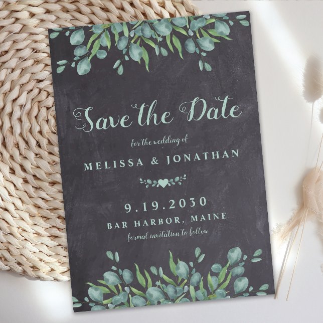 Rustic Wedding Chalkboard Eucalyptus Greenery Save The Date (Creator Uploaded)