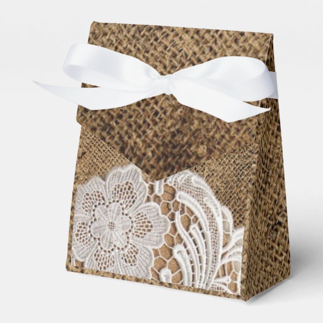 rustic wedding country burlap lace wedding favour box (Front Side)