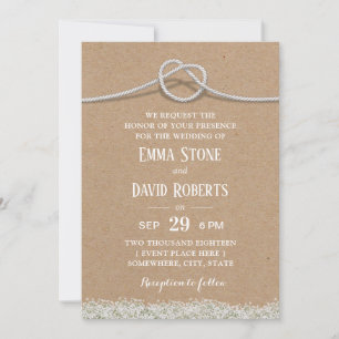 Rustic Wedding Country Floral Tying the Knot Kraft Invitation