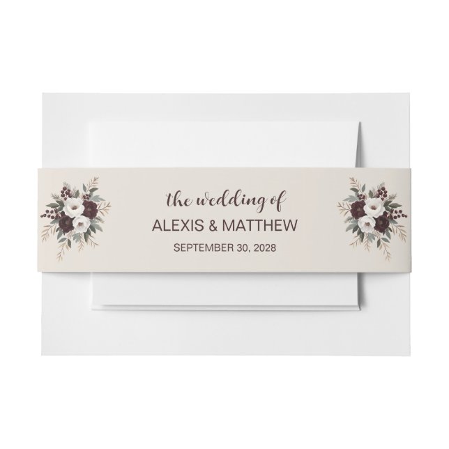 Rustic Wedding Cream Floral Invitation Belly Band (Front Example)