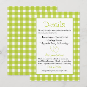 Rustic Wedding Details Gingham Green Plaid Party Invitation