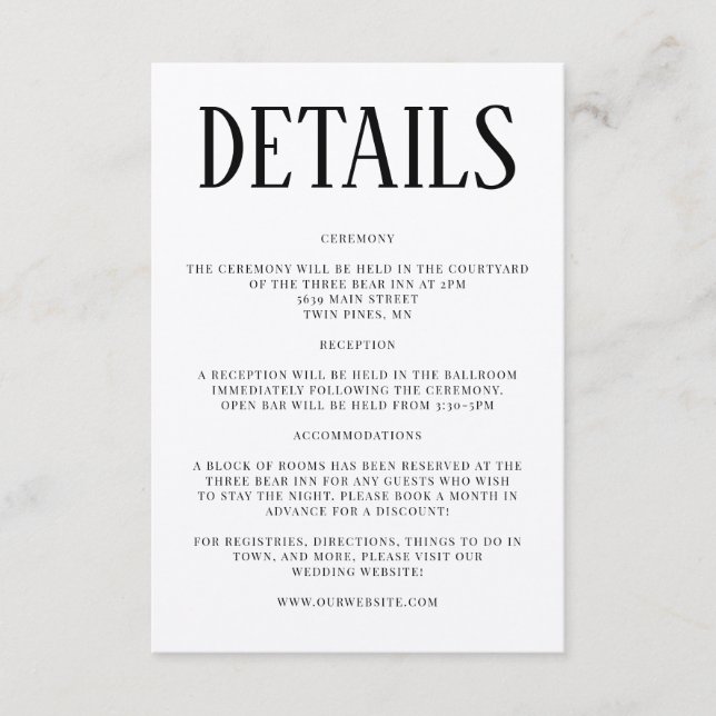 Rustic Wedding Details Invitation Insert (Front)