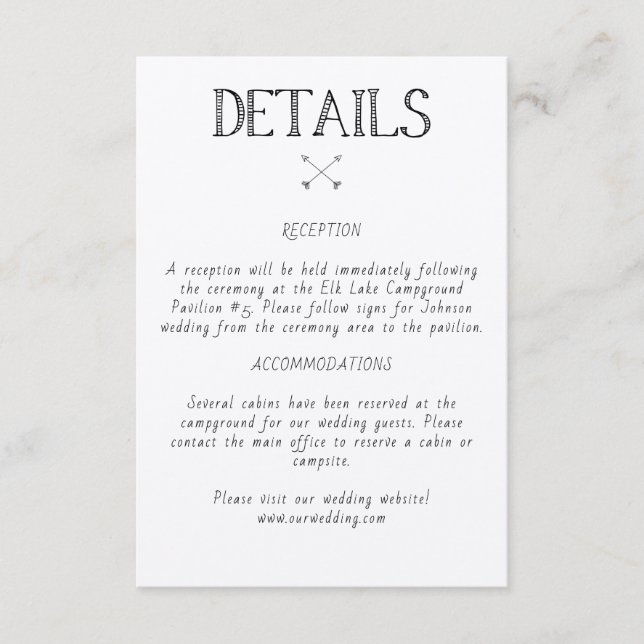 Rustic Wedding Details Invitation Insert (Front)
