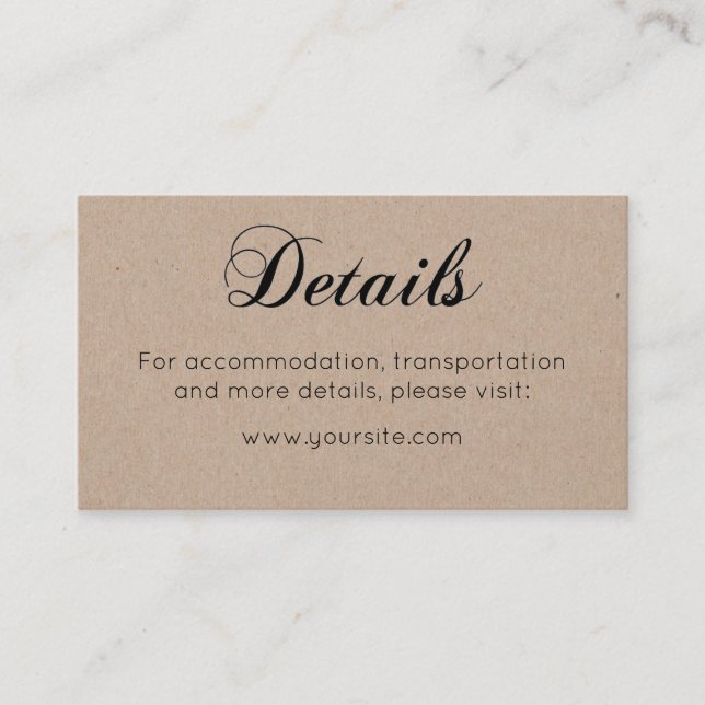 Rustic wedding details. Simple country calligraphy Enclosure Card (Front)