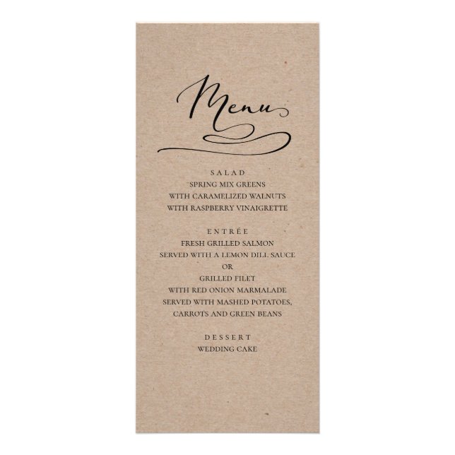 Rustic wedding dinner menu. Simple modern country Rack Card (Front)
