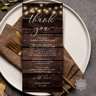 Rustic Wedding Dinner Place Setting Thank You Card