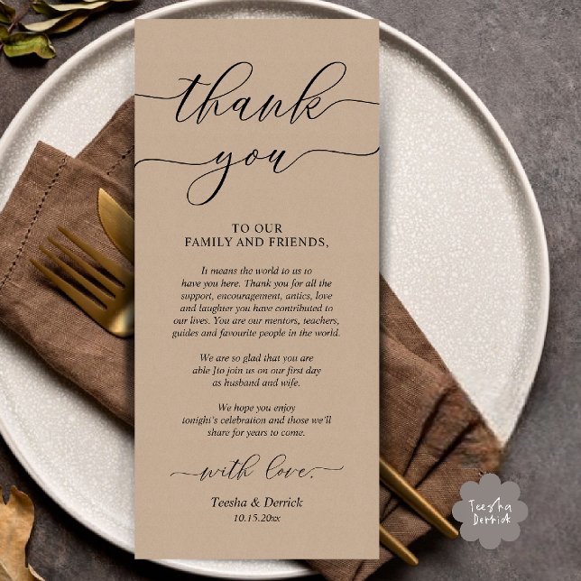 Rustic Wedding Dinner Place Setting Thank You Card (Rustic Wedding Dinner Place Setting Thank You Card Reception in Brown Kraft)