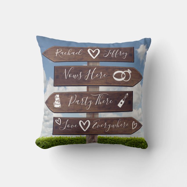 Rustic Wedding Directional Sign Cushion (Front)