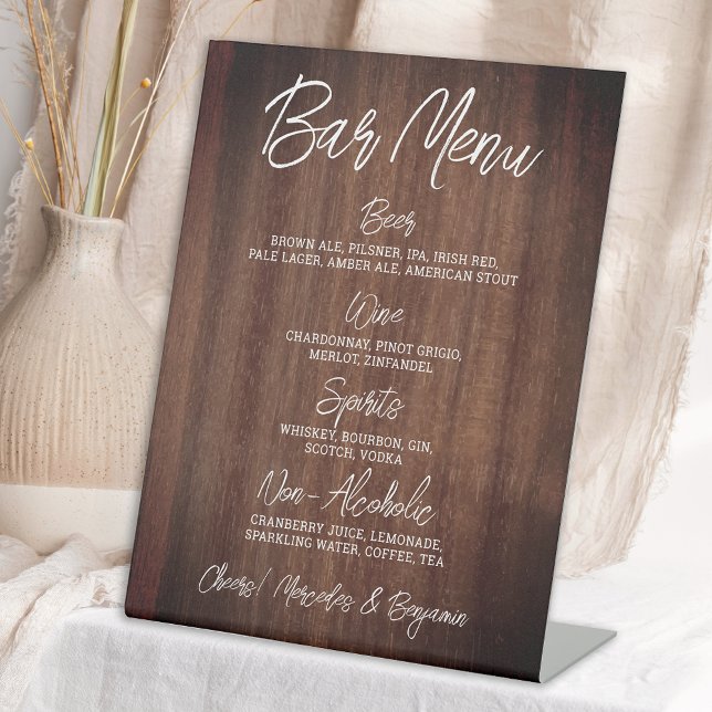 Rustic Wedding Drink Menu Personalised Bar Pedestal Sign (Creator Uploaded)