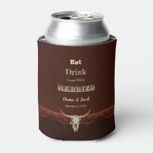 Rustic Wedding Eat Drink Married Bull Skull Can Cooler