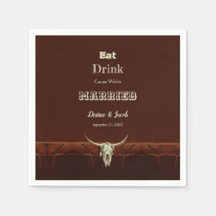 Rustic Wedding Eat Drink Married Bull Skull Napkin