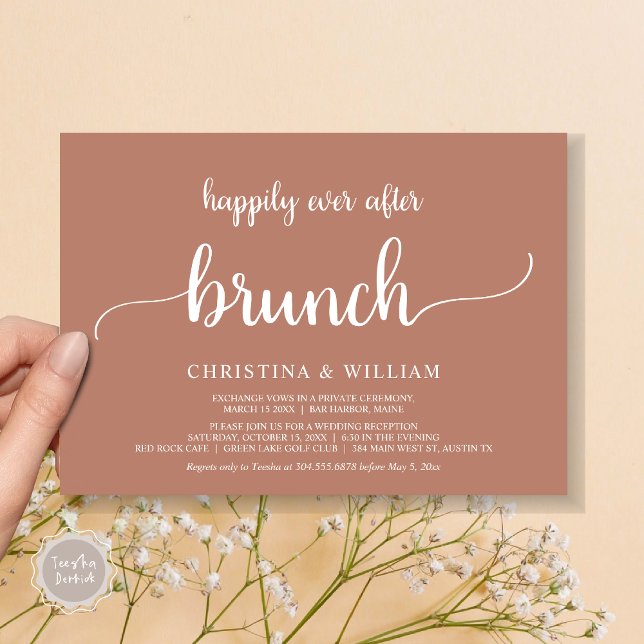 Rustic Wedding Elopement Happily Ever After Brunch Invitation (Rustic Wedding Elopement Happily Ever After Brunch Invitation Card, PDF, in Terracotta)