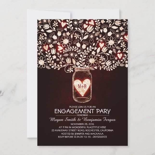 Rustic Wedding Engagement Party Mason Jar Invites (Front)