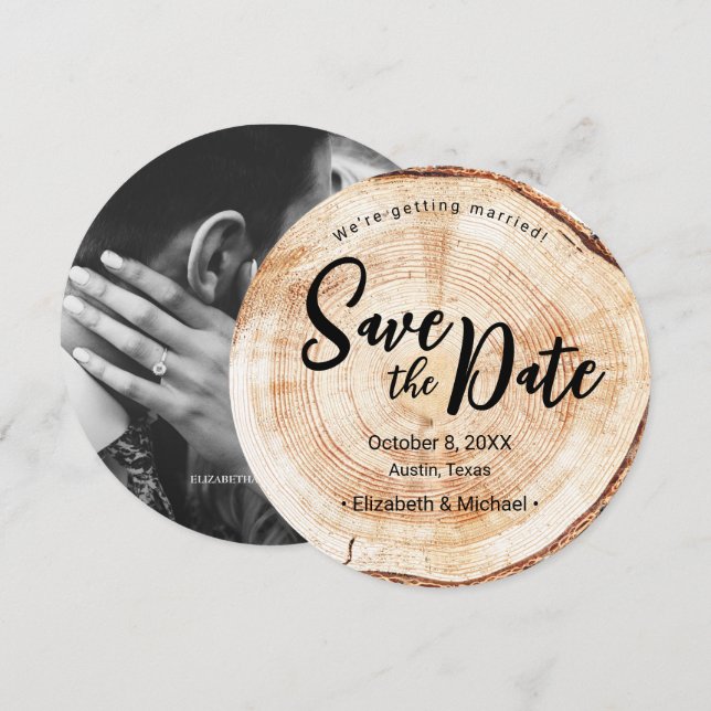 Rustic Wedding Engagement photo Wood Grain Invitation (Front/Back)