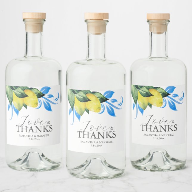 Rustic Wedding Favours Lemon Table Decor Liquor Bottle Label (Bottles)
