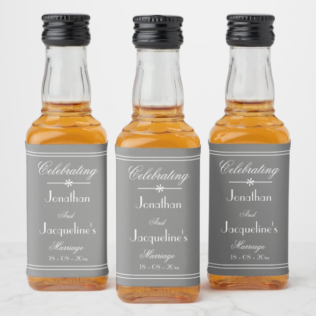 Rustic Wedding Favours Names Modern Chic Grey Mini Liquor Bottle Label (Bottles)
