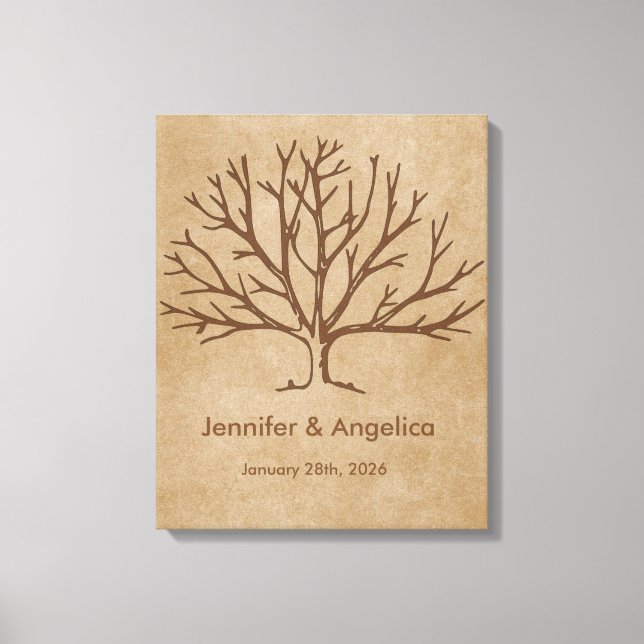 Rustic Wedding Fingerprint Tree Canvas Print (Front)