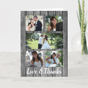 Rustic Wedding Five Photo Thank You Collage Card