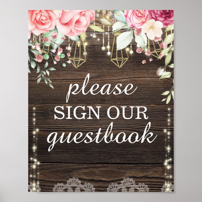 Rustic Wedding Floral Guestbook Sign (Front)