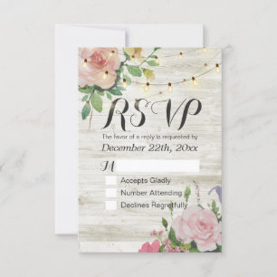 Rustic Wedding Floral Wood String Light RSVP Reply