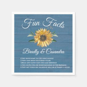 Rustic Wedding Fun Facts Sunflower  Blue Wood  Napkin