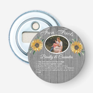 Rustic Wedding Fun Facts Sunflower Grey Wood   Bottle Opener