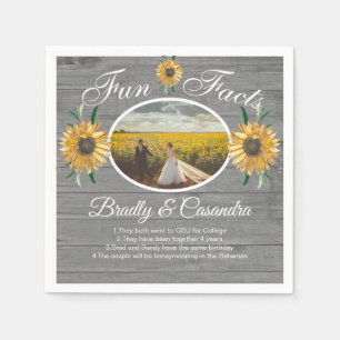 Rustic Wedding Fun Facts Sunflower Grey Wood Napki Napkin