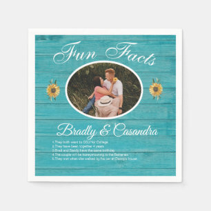 Rustic Wedding Fun Facts Sunflower Light Teal Wood Napkin
