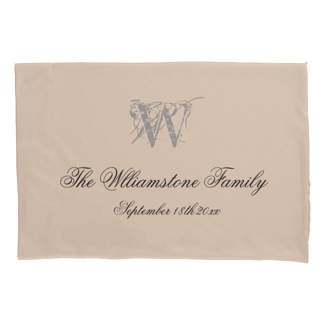 Rustic Wedding Gift Simple Script Name + Monogram Pillowcase (Front)