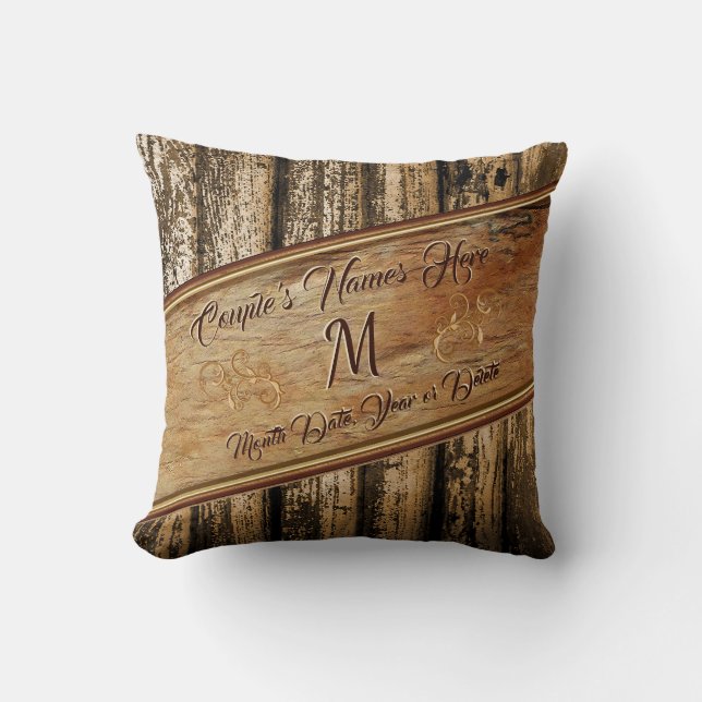 Rustic Wedding Gifts Faux Wood Personalised Pillow (Front)