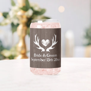 Rustic wedding glass with dear antler heart logo