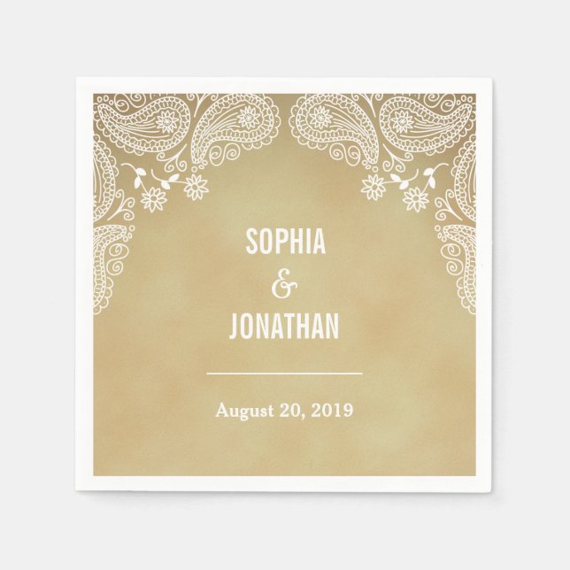 Rustic Wedding Hand Drawn Paisley Wedding Napkin (Front)