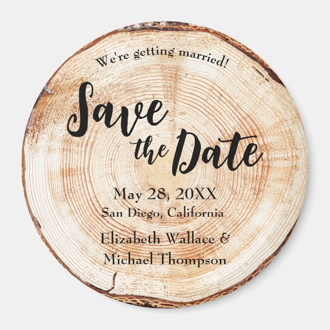 Rustic Wedding Handwritten script Wood grain Magnet (Front)