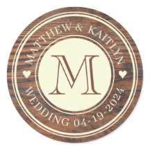 Rustic Wedding Heart Monogram in Dark Walnut