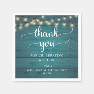 Rustic Wedding, in Teal Wood Background, Thank you Napkin