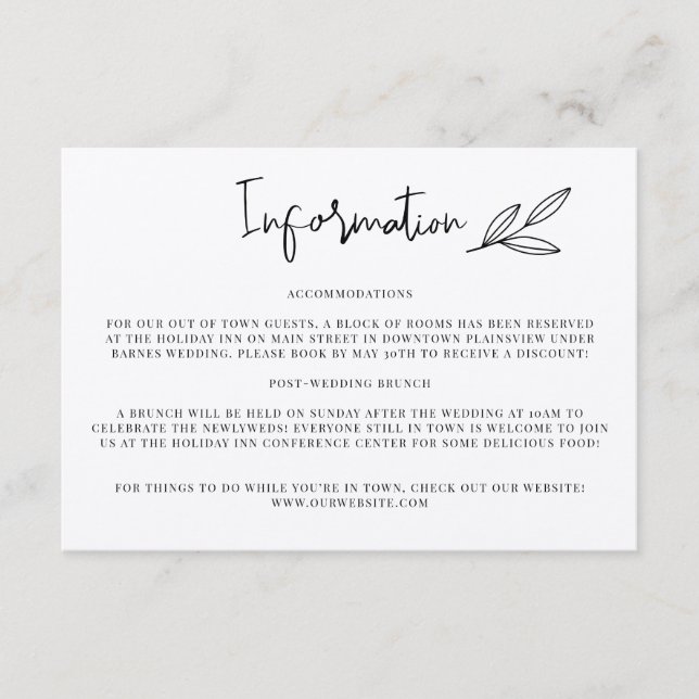 Rustic Wedding Information Invitation Insert (Front)