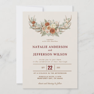 Rustic Wedding Invitation Antler Floral Design