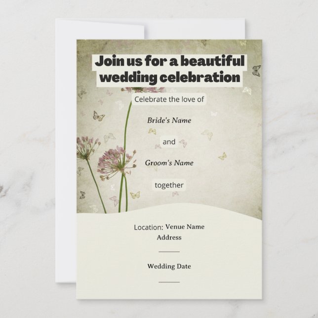 Rustic Wedding Invitation – Customisable Details (Front)