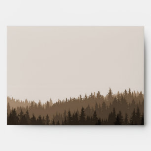 Rustic wedding invitation envelope with mountains