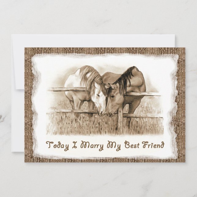 Rustic Wedding Invitation: Getting Hitched: Horses Invitation (Front)