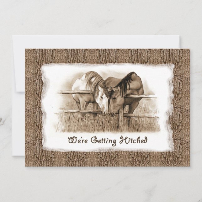 Rustic Wedding Invitation: Getting Hitched: Horses Invitation (Front)