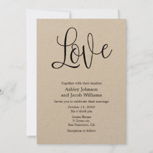 Rustic wedding invitation love. Kraft invites