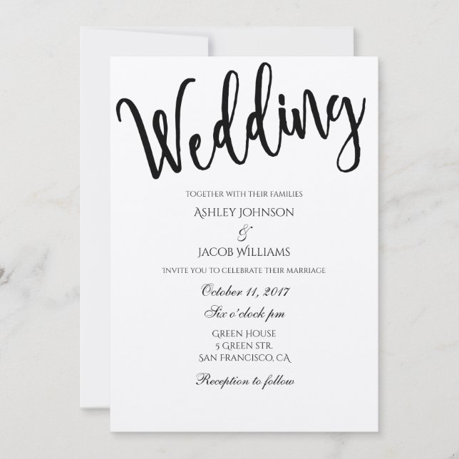 Rustic wedding invitation. Typography invite kraft (Front)