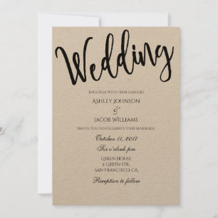 Rustic wedding invitation. Typography invite kraft