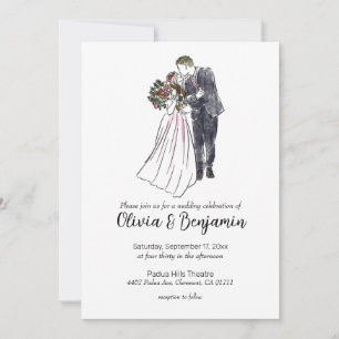 Rustic Wedding Invitation with Couple Drawing