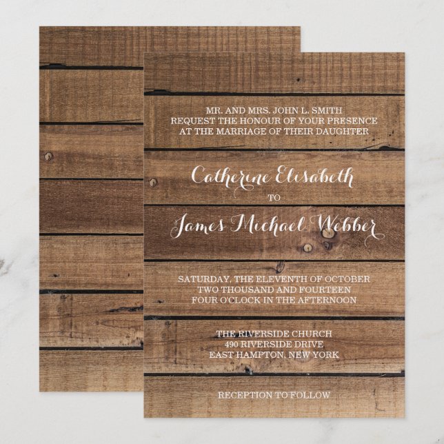 Rustic Wedding Invitation Wording Bride's Parents (Front/Back)