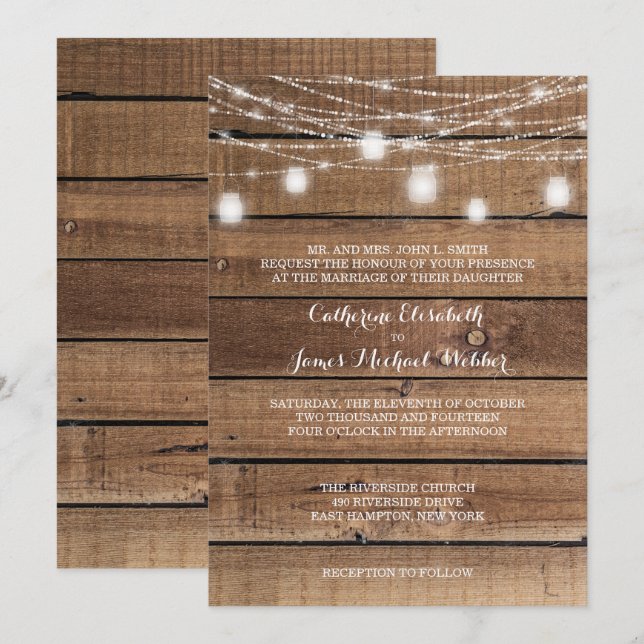 Rustic Wedding Invitation Wording Bride's Parents (Front/Back)